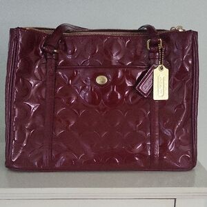 Coach Red Embossed Leather Tote Bag